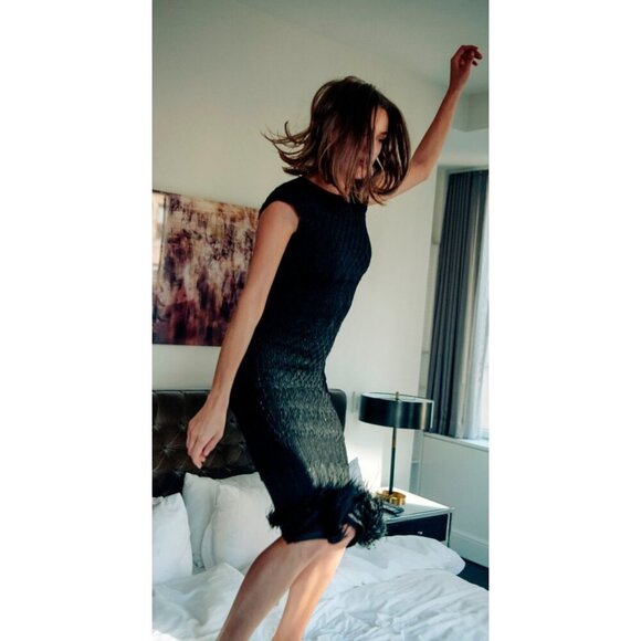 TORN BY RONNY KOBO Ryan Knit Fringe Midi Dress Black Womens Size Small - Picture 12 of 13